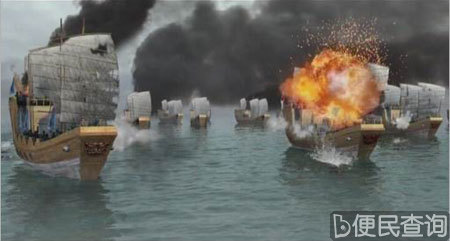 清朝水军和台湾郑氏水军在彭湖海面爆发激烈决战
